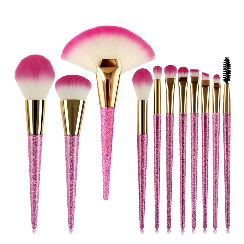 

New 11pcs Professional Sakura Flower Pink Makeup Brush Sets Complete Foundation Blending Power Face Cosmetic Brush Tool Kits