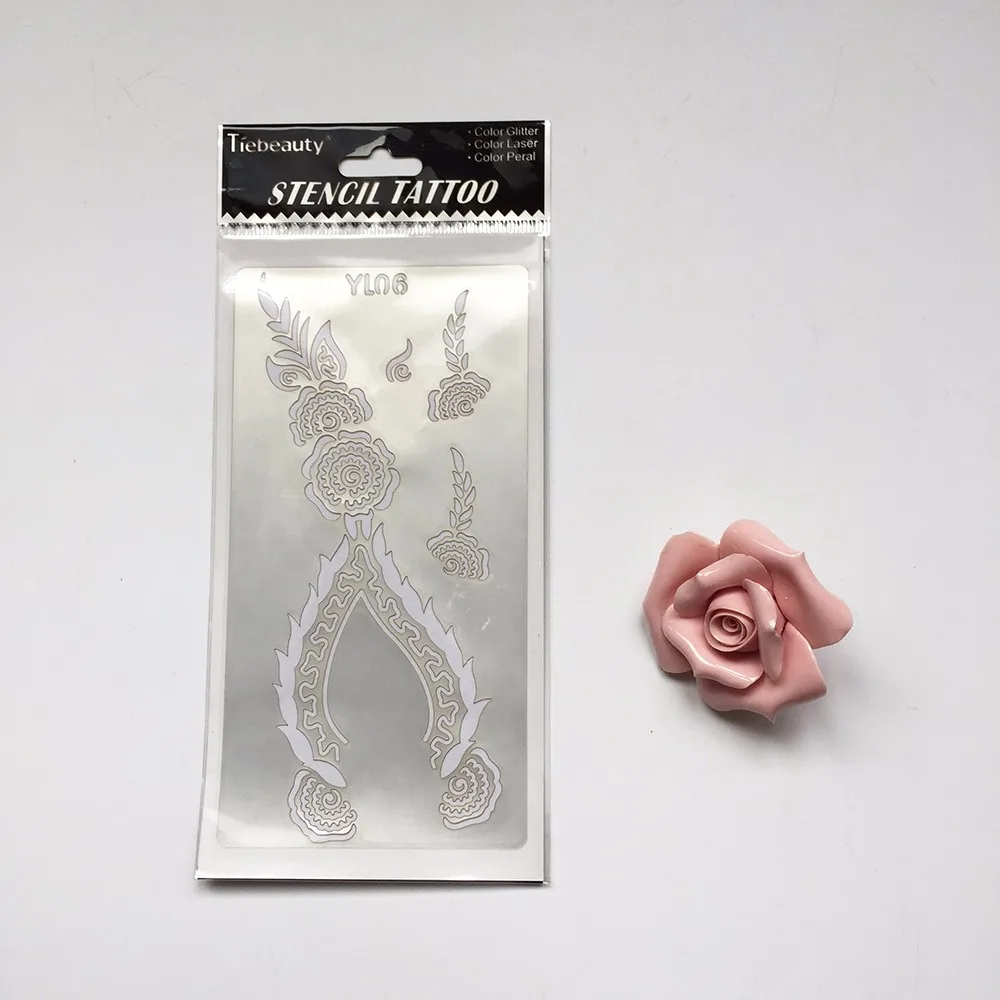 1 Piece Temporary Women Men Body Art Flowers Pattern Template Tattoo YL06 Glitter Laser Henna Tattoo Tatoo Sticker Glue Stencils