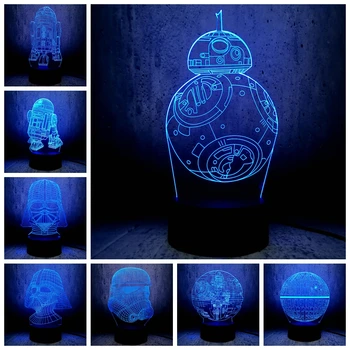 

Star Wars BB Ship 3D LED Lamp C-3PO Spaceship Night Light R2D2 Decor Bulbing Death Star Vader Black Knight White Warrior lava