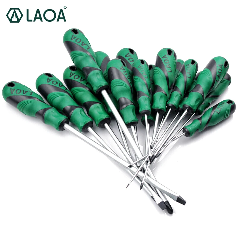 LAOA 1pcs Slotted Screwdriver S2 Material Phillips Screwdrivers Double Color handle Screw Driver With Magnetism