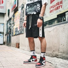 Прямая, новинка года, модные мужские короткие штаны унисекс, брюки с двумя боковыми пуговицами, уличная одежда в стиле хип-хоп