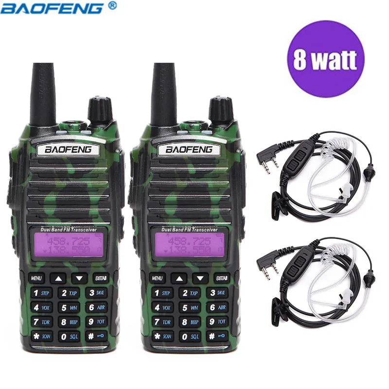 2 шт BAOFENG UV-82 плюс портативная рация VHF/UHF Dual Band Long Range 8 Вт любитель двухстороннее радио UV82 для Пеший Туризм + Air акустическая гарнитура