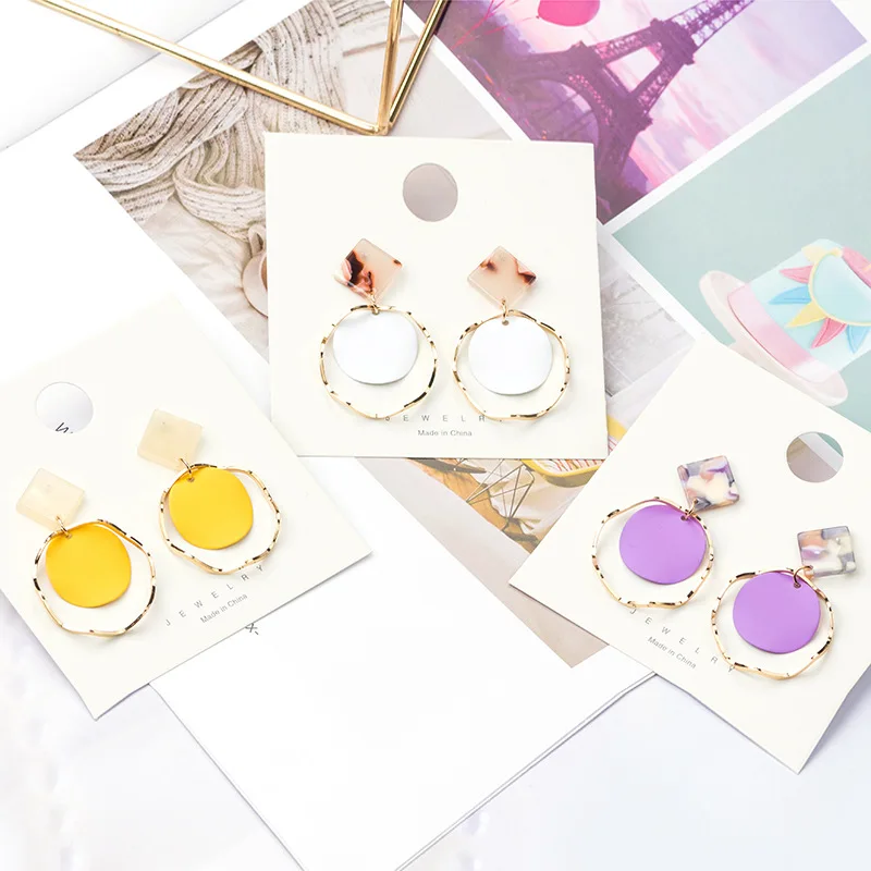 

Korea Earrings for Women New Candy Color Big Earrings Long Metal Ring Dangle Earrings Net Red Small Fresh Pear Earrings Women