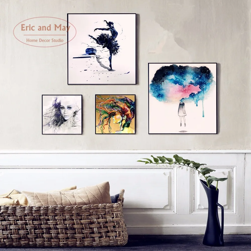 Watercolo Splash Abstract Girl Canvas Art Print Painting Poster Wall Pictures For Home Decoration Decor No Frame | Дом и сад