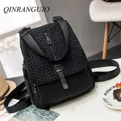QINRANGUIO натуральная кожа рюкзак женский 2019 новый дизайн 100% коровья кожа женский рюкзак большой емкости черный школьный рюкзак