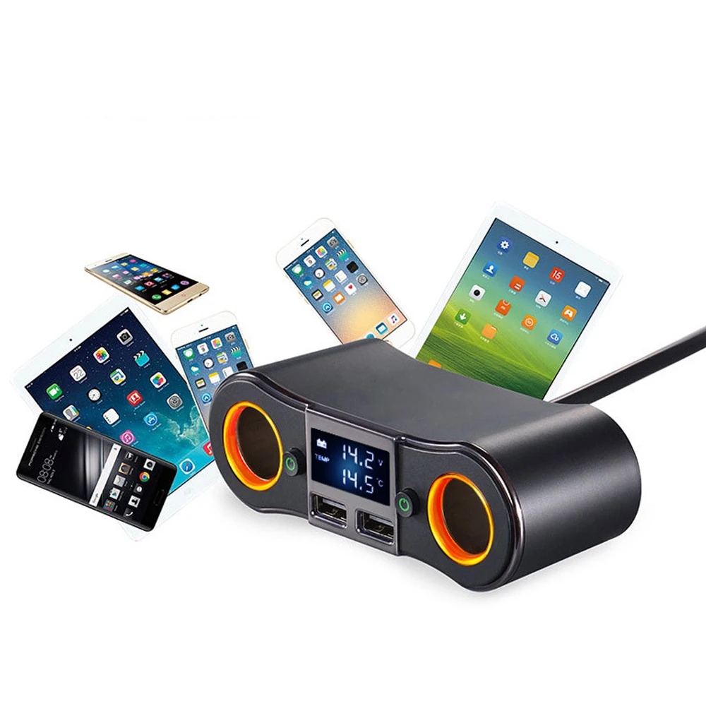 Dual Car Cigarette Lighter Socket Adapter Charger LED Display Voltage Tester 2 Switch 120W Dual Usb Car Charger Adapter