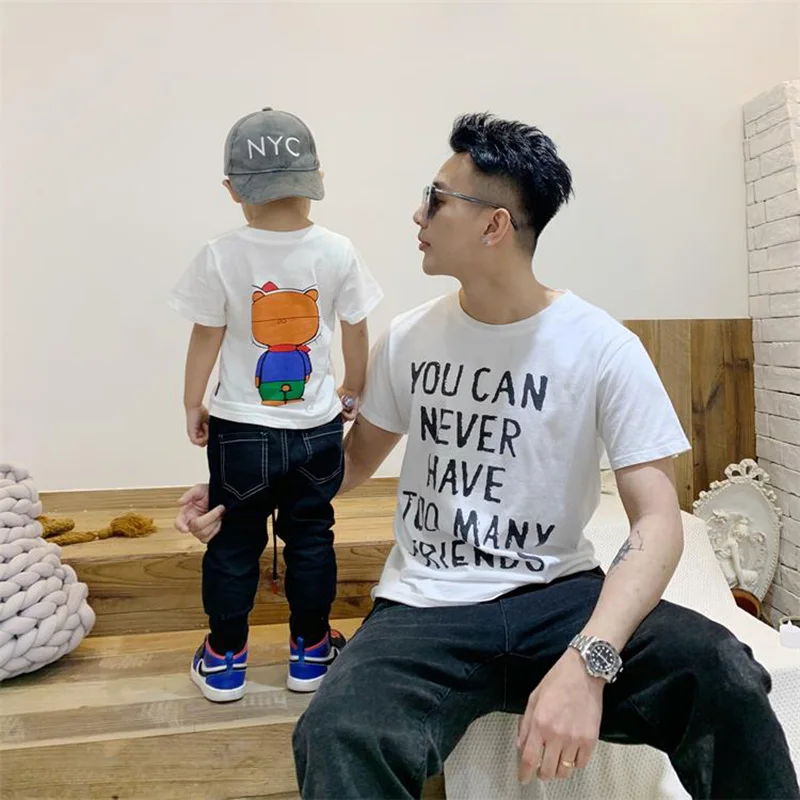 New Family Matching Clothes Gifts Letter Printed Father Kids T-shirts Mother Dress Adult Summer Short Sleeve Tops Cotton Shirt 