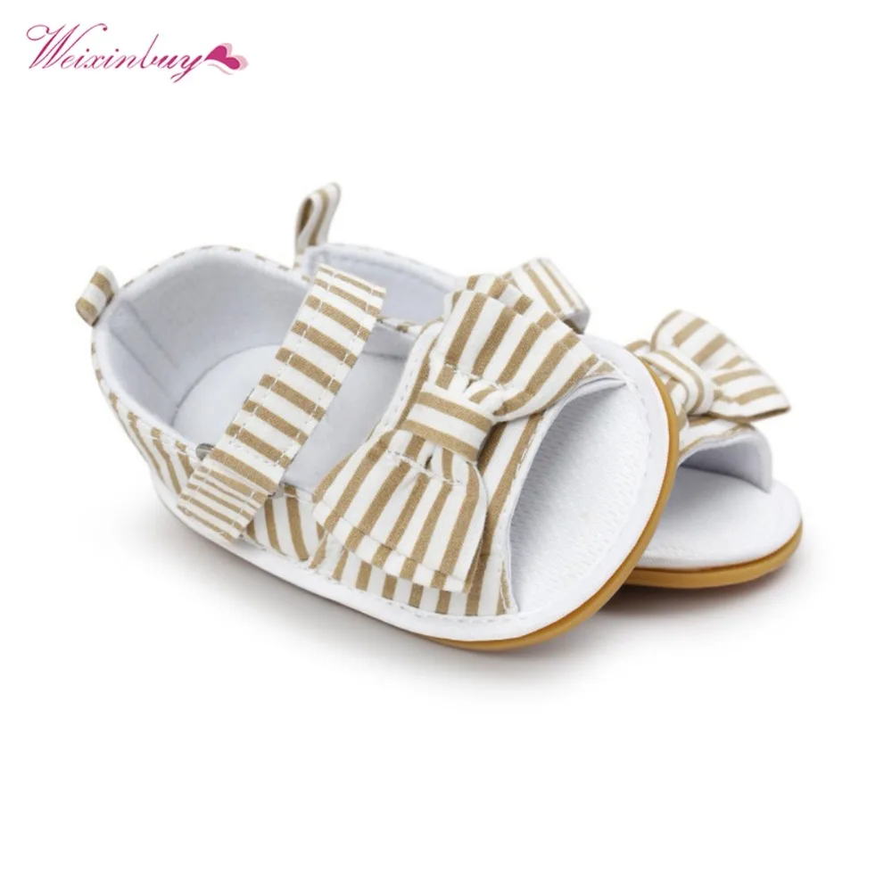 WEIXINBUY/Летняя Милая клетчатая обувь для девочек в стиле принцессы с бантом; дышащая нескользящая Мягкая подошва; обувь для первых шагов; 0-18M