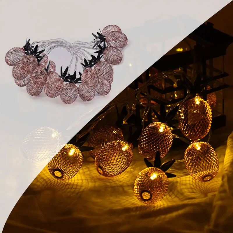 DIY 20 Rose Gold LED String Fairy Pineapple Lights Indoor Christmas Party Room Decor