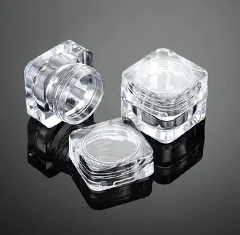 

50pcs/lot 5g Empty Cute Acrylic Clear Square Cream Jar Small Sample Makeup Sub-bottling nail case box Cosmetic Container Pot