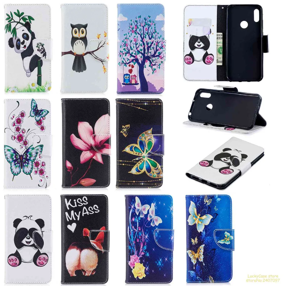

Fashion Panda Flower Tree Animal Pattern PU Leather phone Case For Huawei Y6 2019 P Smart 2019 Wallet Fundas Coque etui cover