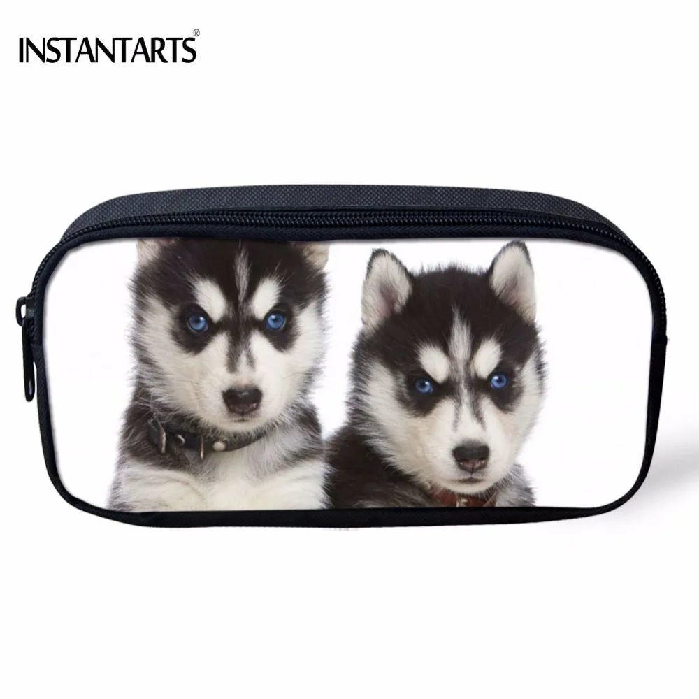 

INSTANTARTS Big Capacity Children Pencil Case Funny 3D Animal Husky Dog/Puppy Printed Girls Boys Pencil Bags Kids Cosmetic Cases