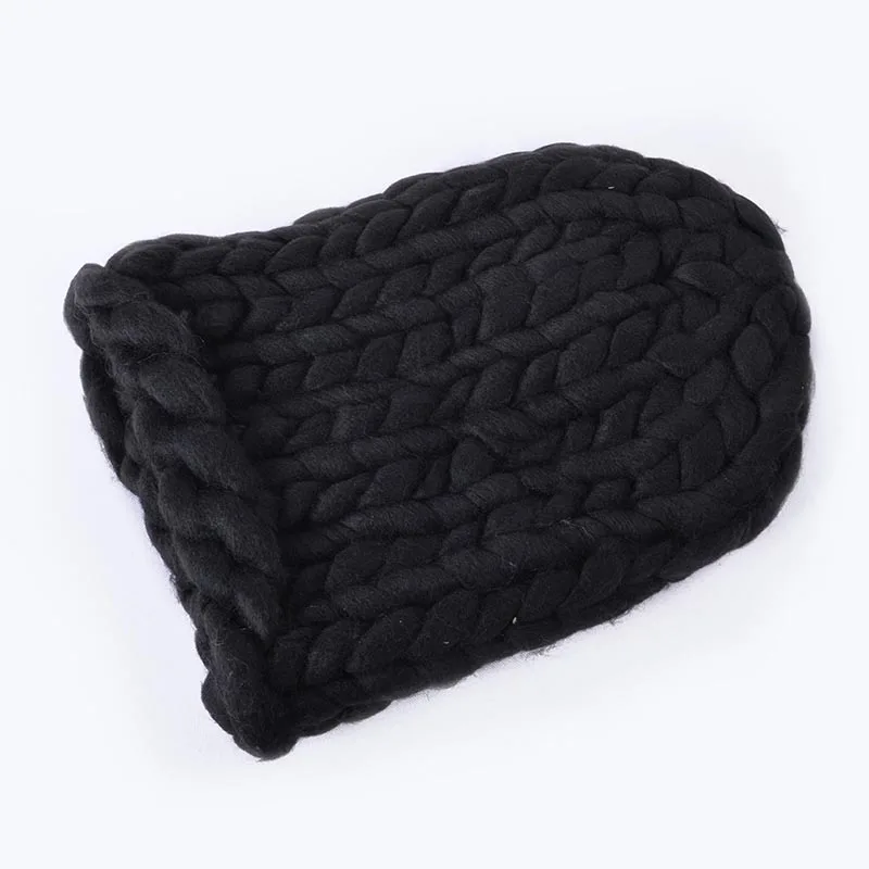 black Милая Толстая Женская шапка, вязаная шапка, зимние шапки, новые зимние женские шапки ручной работы, шапки для девочек - Цвет: black