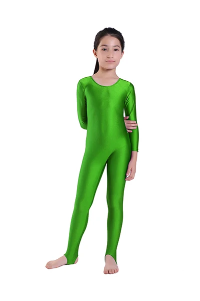AOYLISEY/Детский комбинезон с длинными рукавами для танцев, гимнастики, для девочек; комбинезон с завязками из лайкры; одежда для выступлений на сцене; детские комбинезоны Zentai - Цвет: Зеленый