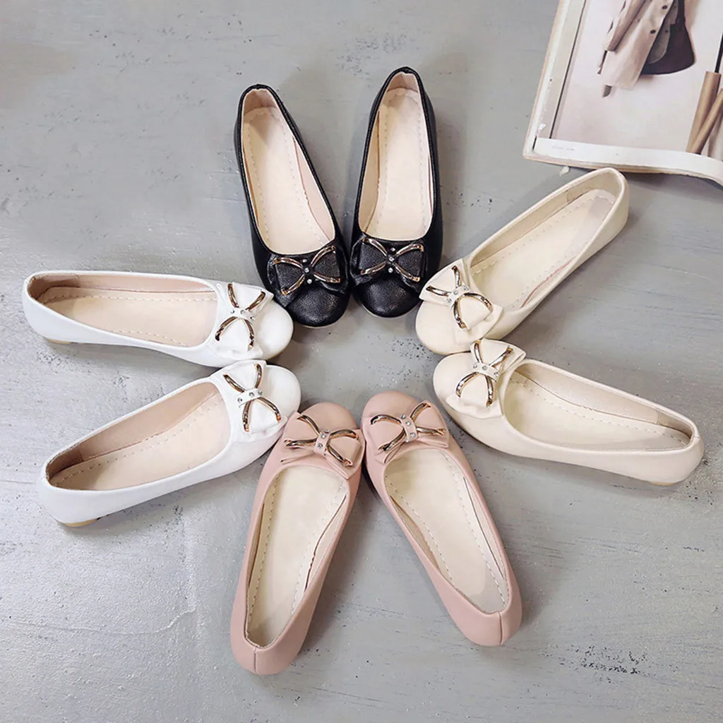 

New Women's Fashion Casual Round Toe Butterfly-knot Shallow Slip On Flat Work Single Shoes Good Quality Wild Ladies' Shoes 10