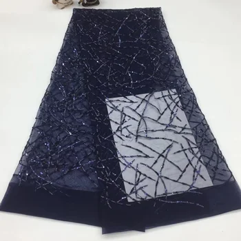 

8 options navy blue French net lace fabric delicate embroidered sequins tulle lace fabric newst design for party dress FSQX073