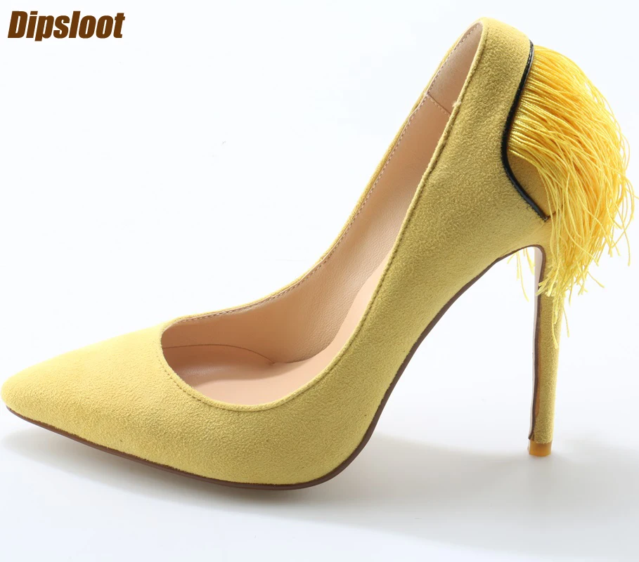 

Sexy Fringe Back Ladies Fashion Pumps Mixed Colors Party Shoes Point Toe 12cm High Heels Free Style Women Shoes Spring Hot Pumps