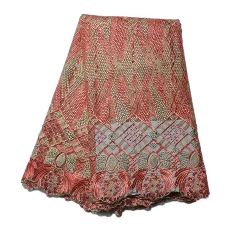 

Fashion African high quality african lace fabric Tulle Lace fabric with stones lace material for women