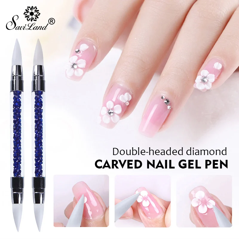 

Saviland Acrylic Carving Pen UV Gel Double Use Rhinestones Handle Nail Art Brush Glitter Picker Pen DIY Manicure Tool