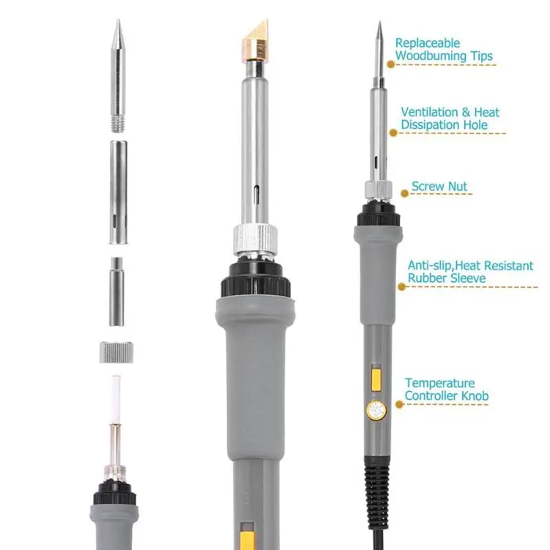 Набор инструментов для пирографии с регулируемой температурой и паяльником