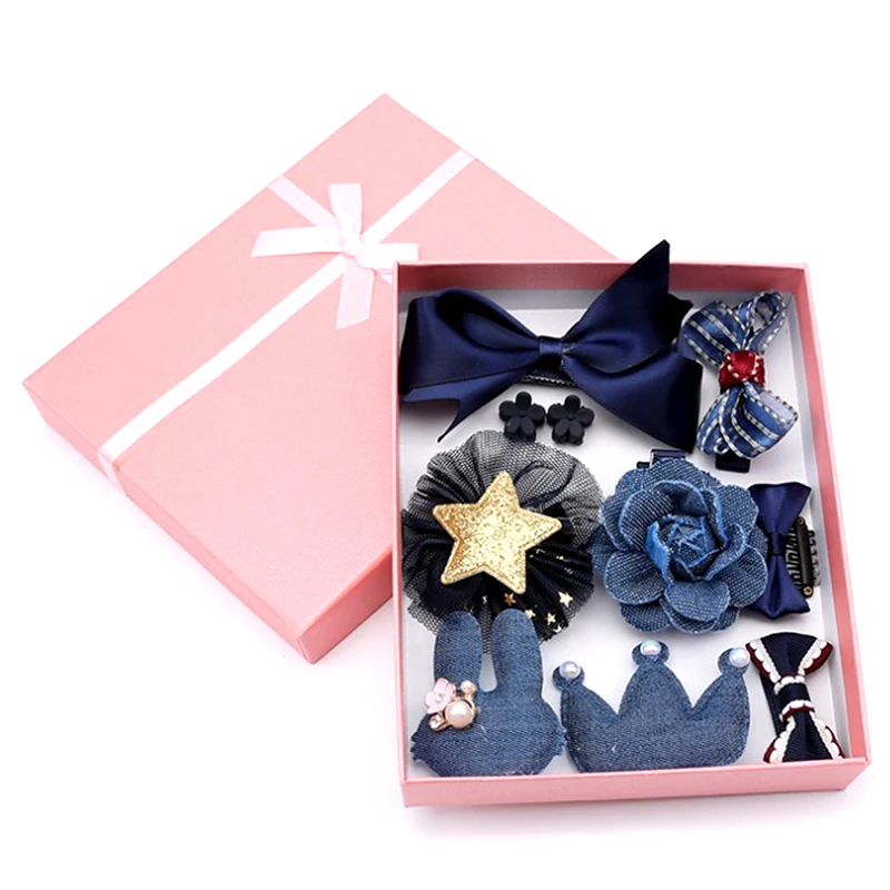 

10pcs Boutique Hair Clips Barrettes Hair Accessories Glitter Hair Bows Hair Pins with Gift Box (Navy Blu