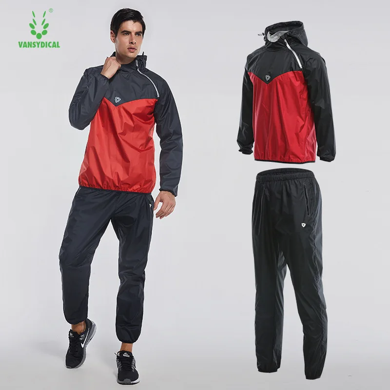 

Vansydical Men's Hot Sweating Suit Two -piece Running Training Set Men's Gym Sports Wear Plus Size Hot Sweating Suit