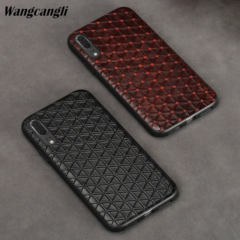 

Wangcangli Business top layer cowhide custom mobile phone full case for huawei honor 10 triangle mobile phone all-inclusive