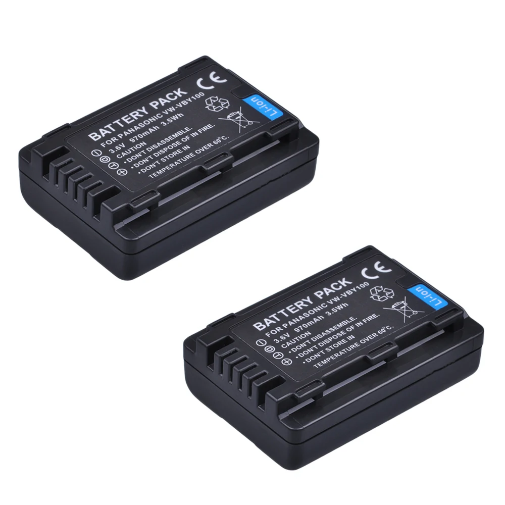 Сменный литий ионный аккумулятор 970 мАч для Panasonic VW VBY100 V110K V110G V130 V201 V201K 2 шт. HC
