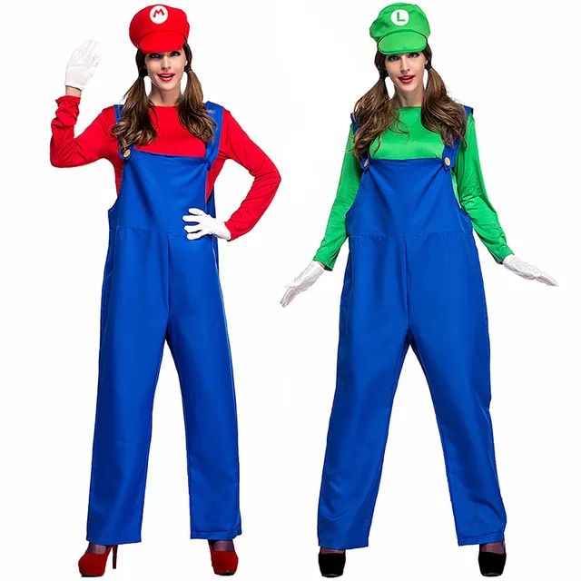 halloween purim party costume game super mario luigi brothers plumber costumes for women top pants set