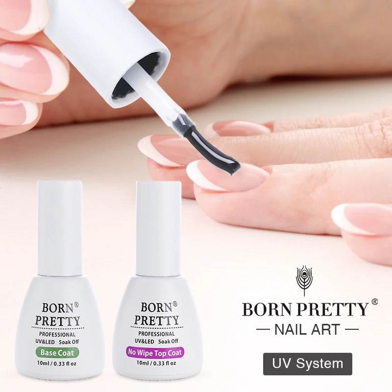 BORN PRETTY Base Coat No Wipe Top Coat Set for UV LED Nail Art Gel Polish Soak Off UV Gel Kit