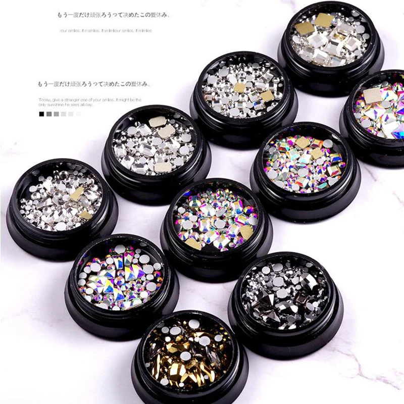 

Nail Art Stone and Glitter Glass Beads Square AB Clear Crystal Rhinestones Mix Decoration in Jar Shiny Nail Stones Charm ZR01-10