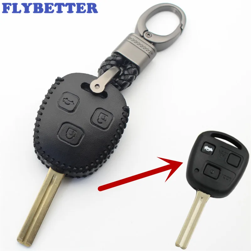 FLYBETTER натуральный кожаный брелок 3 кнопки дистанционного ключа чехол подходит для Lexus GS300/ES300/IS300/LS400 для Toyota Camry/Prado L334