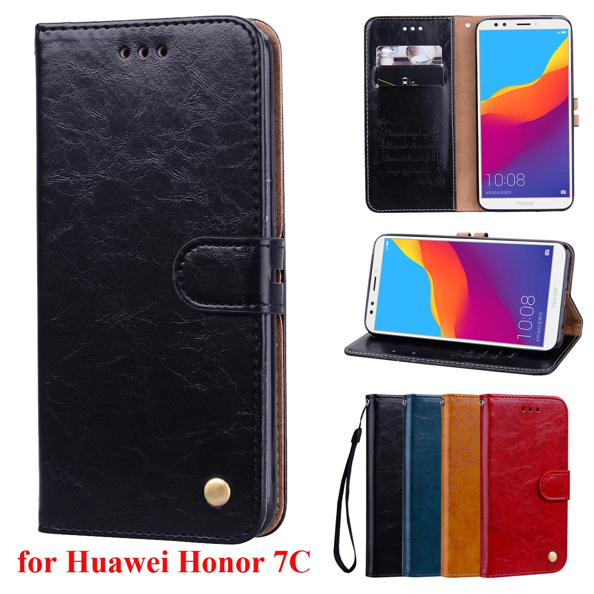 

Phone Case for Huawei Honor 7C AUM-L41 Russia 5.7 Inch Flip Leather Wallet Case on For Honor 7C Pro LND-L29 Global 5.99" Cover