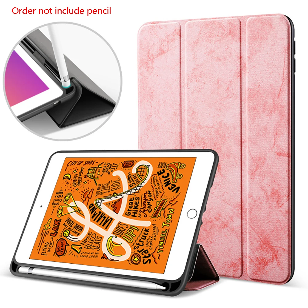 Чехол со слотом для карандаша для iPad mini 5 Чехол выпуск силиконовый чехол pu кожаный чехол для сна/пробуждения A2133 A2124 A2125 A2126 - Цвет: Розовый