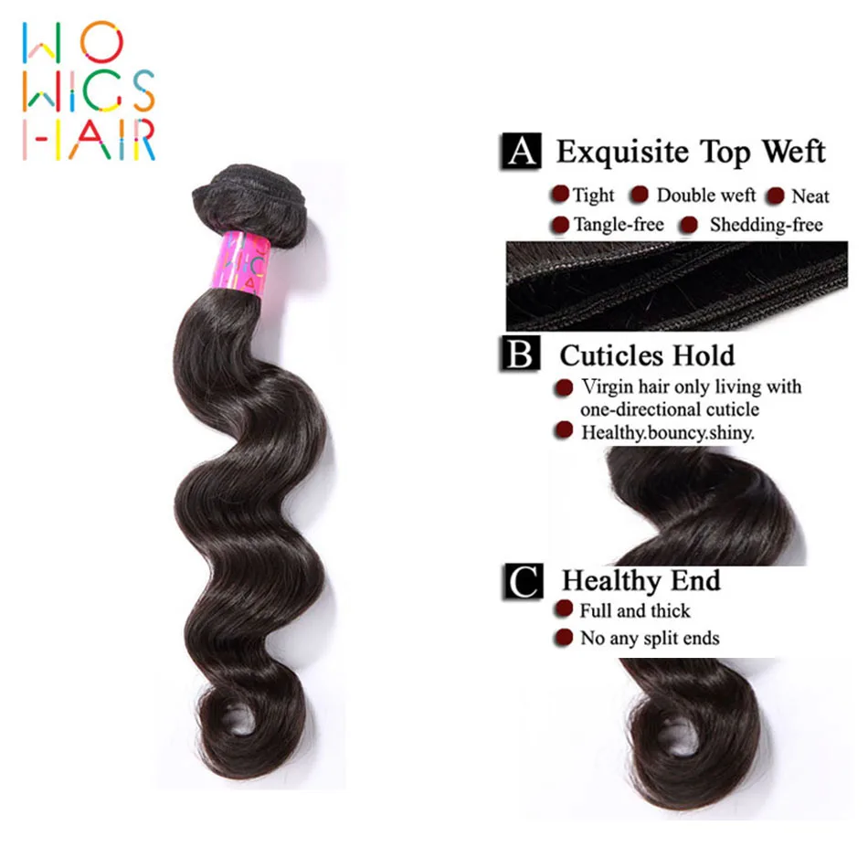 

WoWigs Hair Unprocessed Brazilian Human Hair Loose Wave 3Pcs Lot,Brazilian Virgin Hair Extensions Natural Color 1b