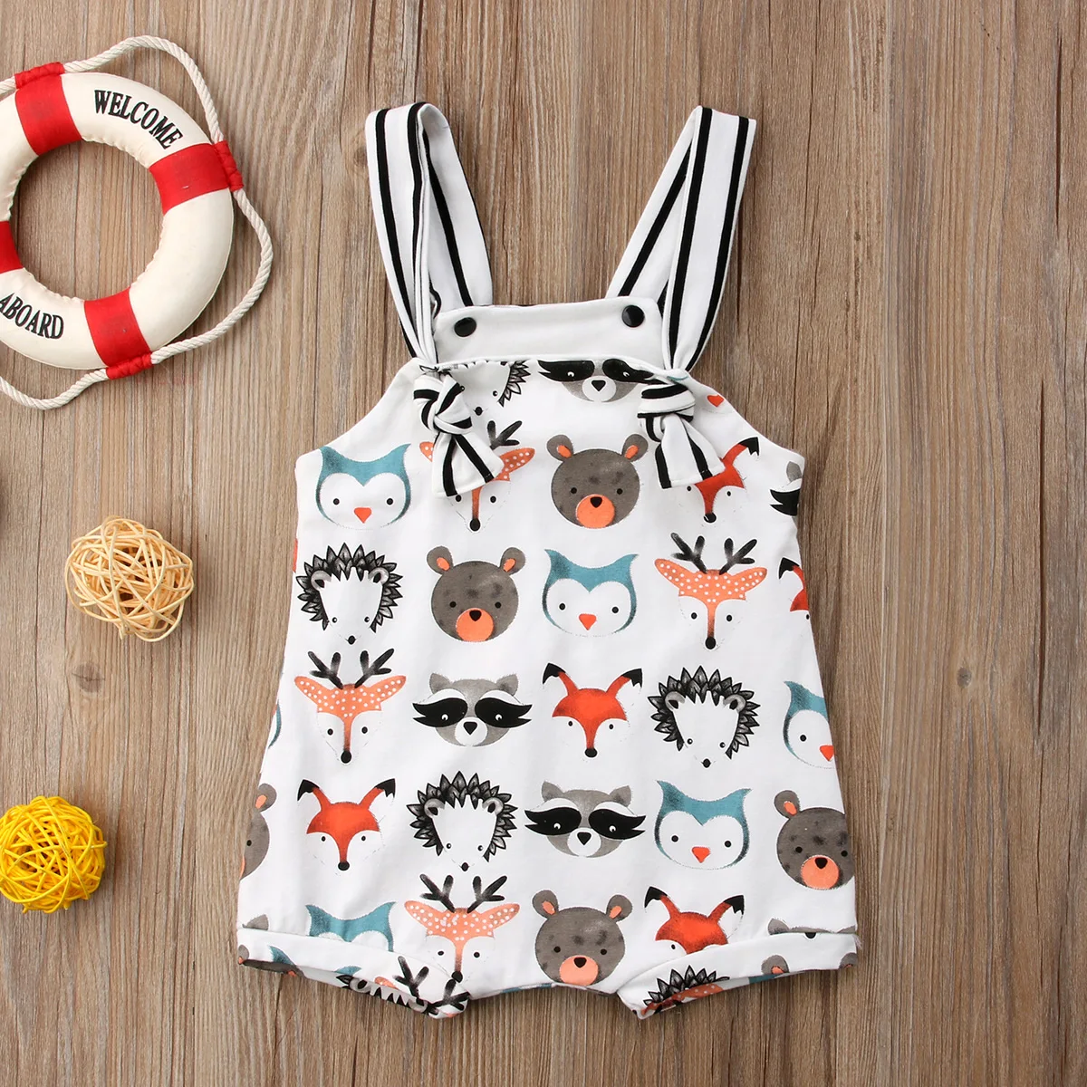 0-24M Summer Newborn Baby Girl Boys Strappy Romper Jumpsuit Bodysuit Sleeveless Clothes Cartoon Animals Print Sunsuit Baby Bodysuits made from viscose 