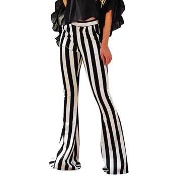 

Mooistar #W003 Women Bell Bottoms Flare Trousers High Waist Stretch Vertical Stripe Long Pants