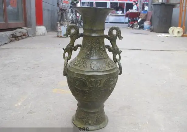 

Chinese Folk Collect Bronze Two Beast face Taotie Dynasty Palace Pot Vase