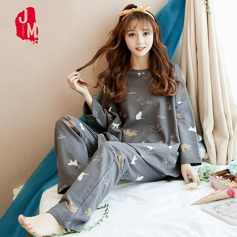 

Autumn Winter Pyjamas Women Set Round Neck Pyjama Femme Coton Full Sleeve Warm Sexy Pajamas Female Pajama Plus Size Homewear XXL