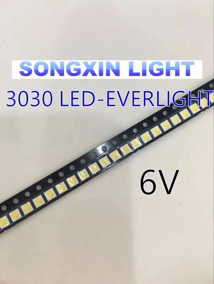 500 шт. EVERLIGHT SMD 3030 светодиодный холодный белый Высокая мощность 1-2 Вт 6 в чип-2 ЖК-подсветка ТВ Приложение