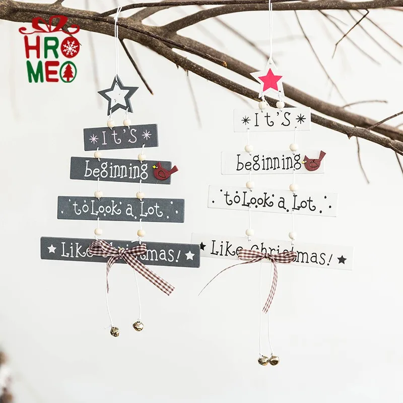 

Nordic ins wooden Christmas tree bells pendant Christmas door decoration window decoration gift gift