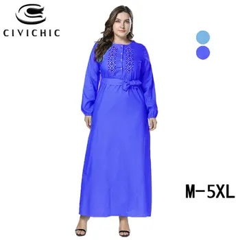 

CIVI CHIC Spring Autumn Large Jurk Ethnic Floral Embroidery Women Gown Button Down Retro Maxi Dress Denim Plus Size Robes DRS208