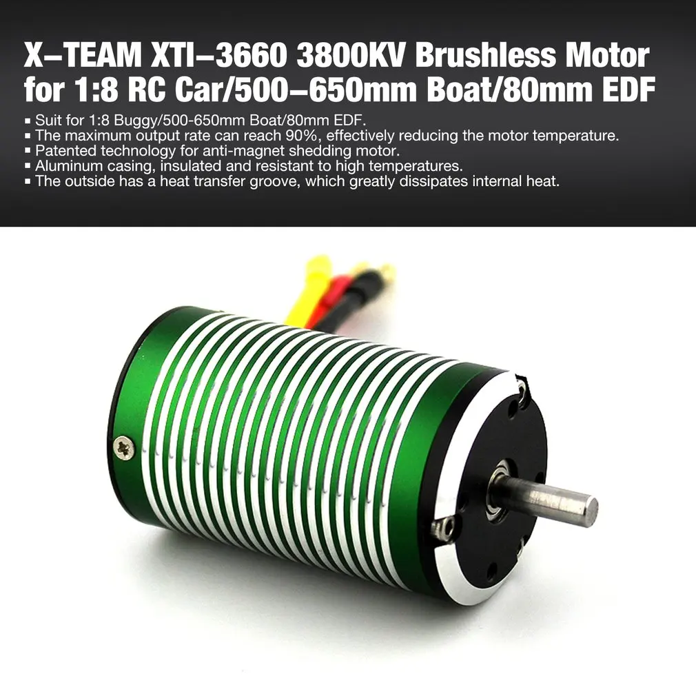 

1Pcs X-TEAM XTI-3660 3800KV 5mm Brushless Sensorless Motor for 1:8 RC Car Buggy/500-650mm RC Boat Ship/80mm EDF Parts
