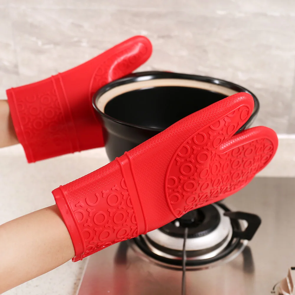 1Pair 30*19cm Long Heat Resistant Silicone Gloves Kitchen Barbecue Oven