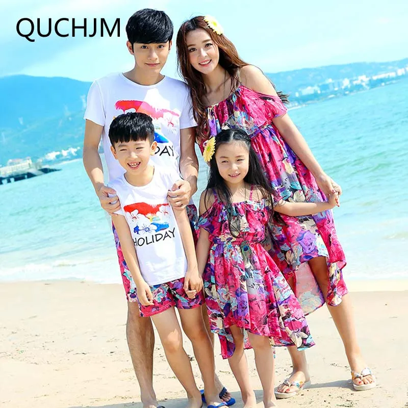 

Family Matching Outfit 2018 new Cotton Mothe and Daughter Dress Clothes New Beach Father and Son T-shirt+pants Clothing Sets 3XL