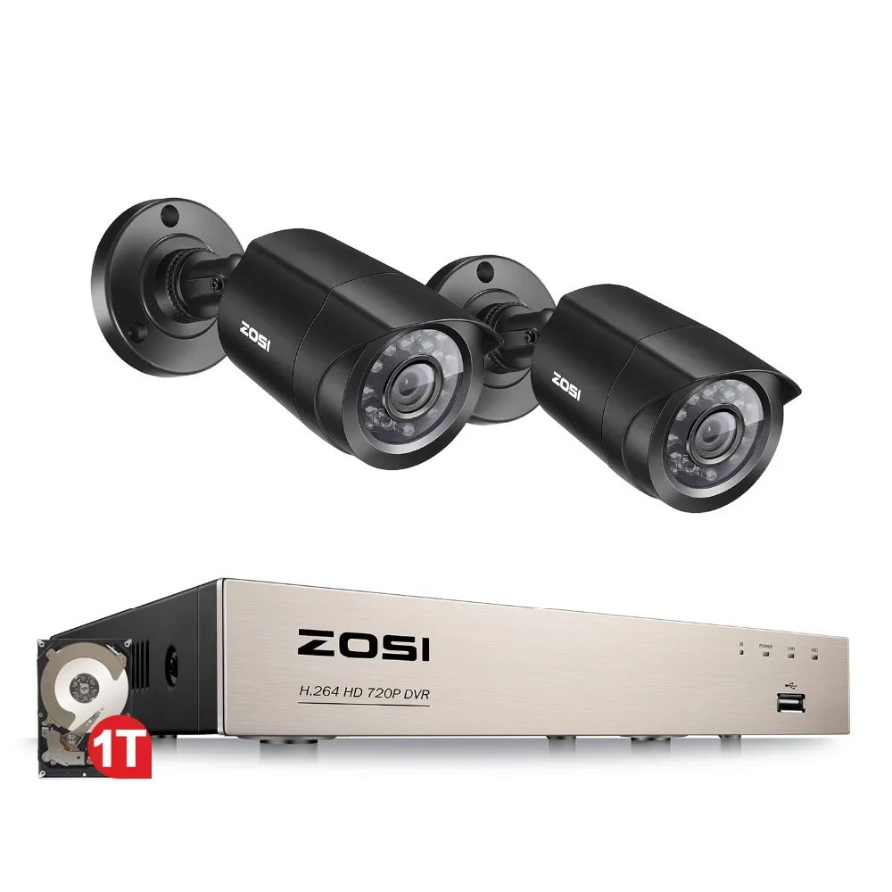 ZOSI 4CH DVR CCTV система 2CH / 4CH 1,0 MP инфракрасная камера безопасности 720P HDMI TVI CCTV DVR 1200TVL комплект для наблюдения - изображение