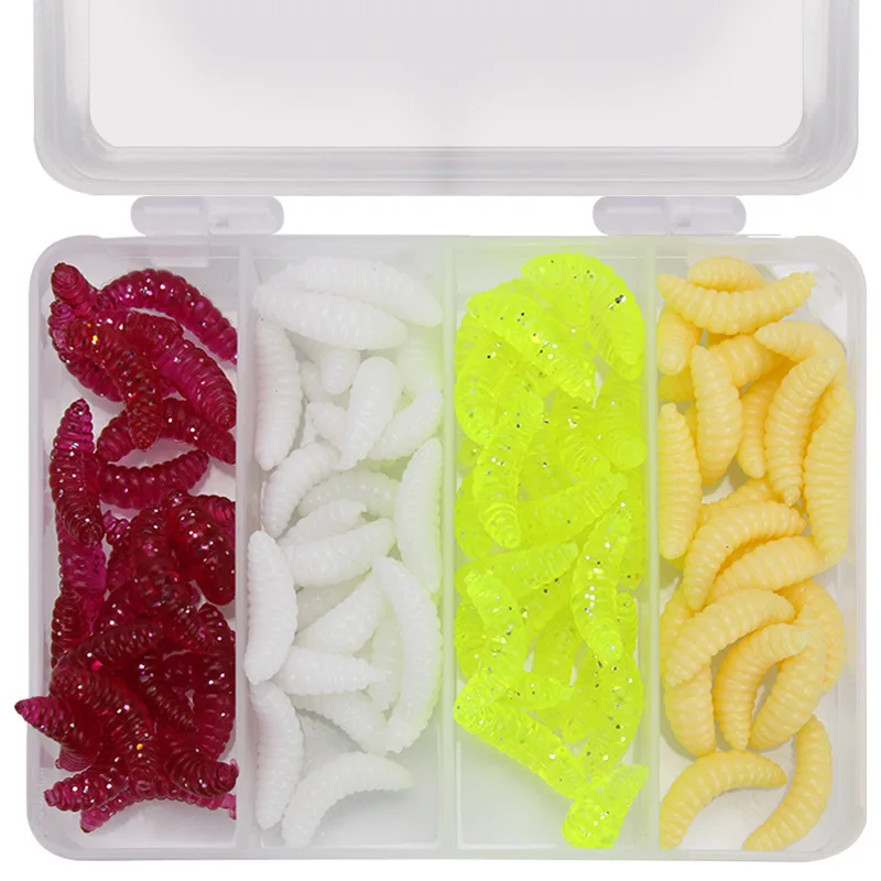 

WATERBOY 100pcs /box 2.4cm 0.5g soft bread Lure set worms soft synthetic rubber smell softbait carp bait kits
