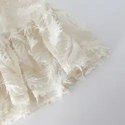 Ivory 3D feather lace Pageant Princess Party Dresses Wedding girl dress Junior Bridesmaid dress (3)_