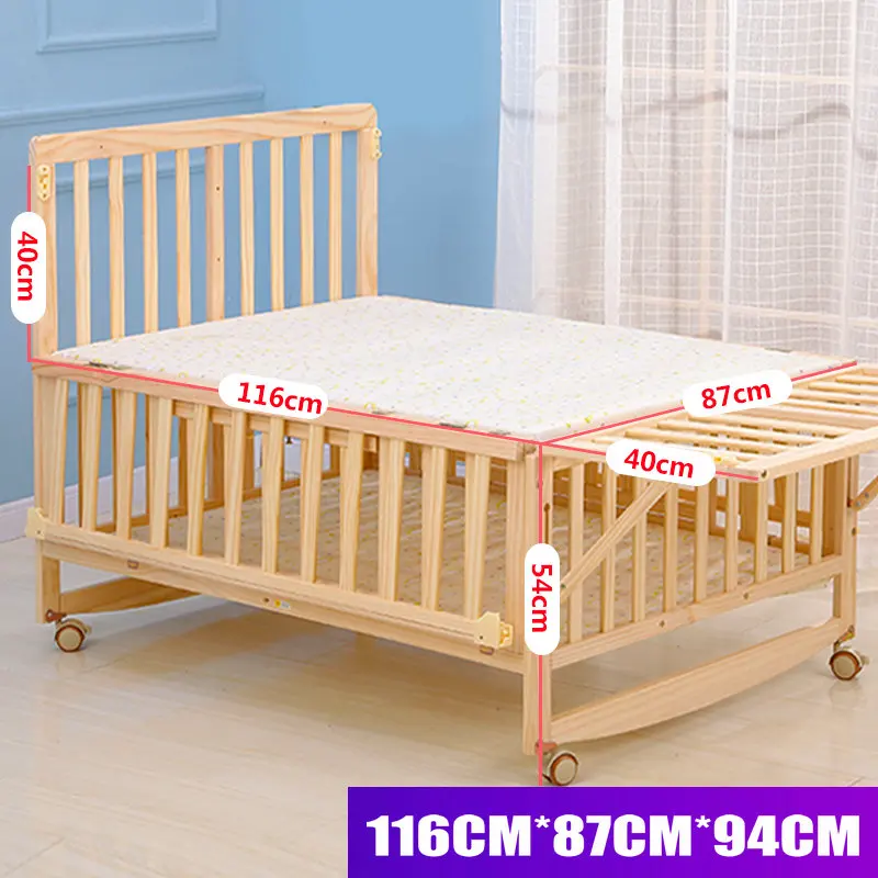 Multifunctional Twins Bed With Bedding Set and Mosquito Net, Bed can Extend and can Joint With Adult Bed, Pine Wood Baby Crib