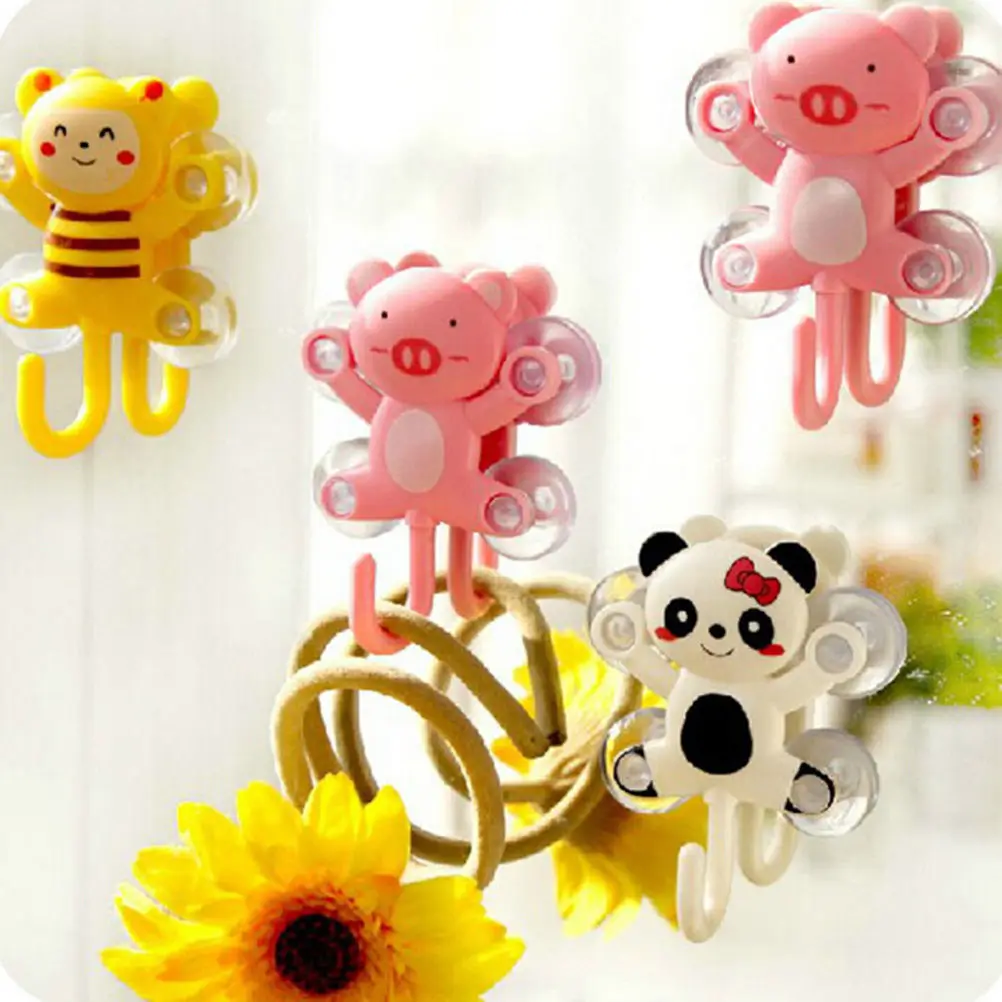 

7.5*7.5cm Cartoon Sucker Suction Hooks Suction Cup Towel Rack Hook Holders Frog Panda Pig Bee Pattern Bathroom Sets